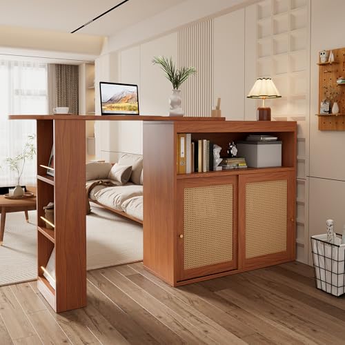 Ausziehbarer Bartisch mit Stauraum, Rattangeflecht-Türen,...