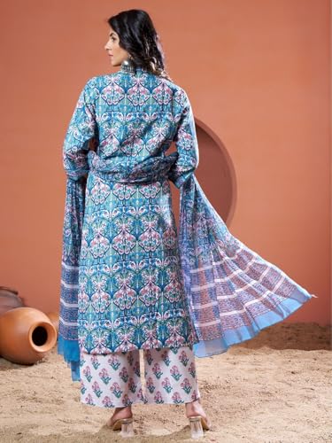Greciilooks Womens Regular Cotton Blend Regular Fit Kurta Set (Turquoise, Xx-Large)