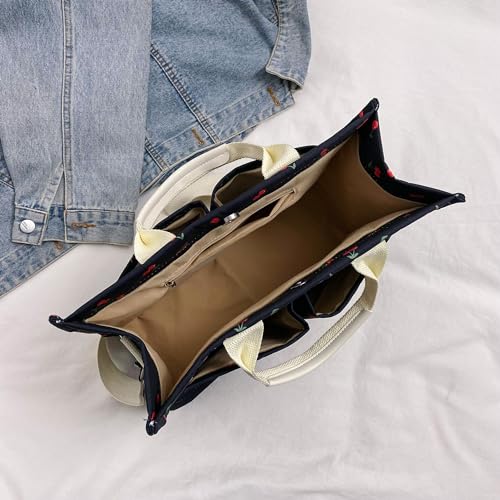 Image of Cherry Tote Bag for Women Canvas Patched Purse Cute Shoulder Bag Multi-Pocket Satchel Handbag for work travel