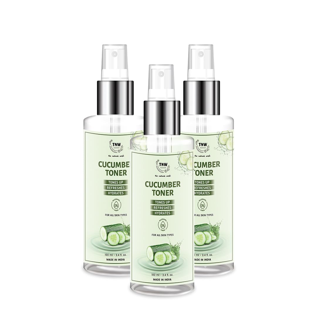 TNW-THE NATURAL WASH Cucumber Face Toner (Pack of 3 * 100ml) | Refreshes, Hydrates & Pore Tightening | With Aloe Vera & Vitamin E | Glowing Skin & Makeup Remover | All Skin Types | For Men & Women