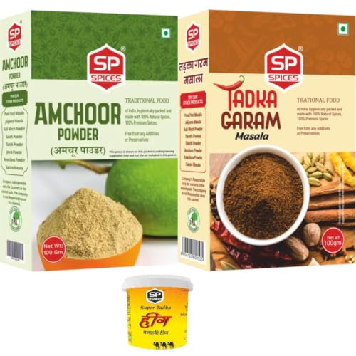 Image of SP Spices Hing & Anardana Combo - Pure, Fresh & Flavorful Spices for Everyday Cooking (210 gram Amchur, Tadka Garam Masala, hing powder)