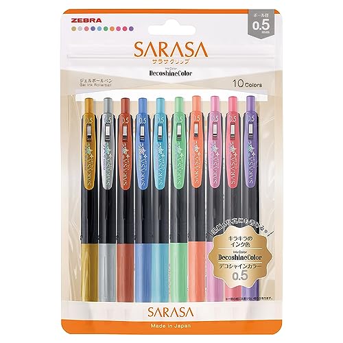 Zebra Gel Ballpoint Pen Sarasa Clip 0.5mm Deco Shine 10 Colors Set N JJ15-10C-SH-N