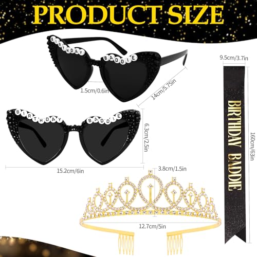 Baddie Party Decorations for Women, Birthday Baddie Sash, Heart-shaped Sunglasses, Black Sash with Gold Foil for Birthday Accessories Party Favors Supplies3