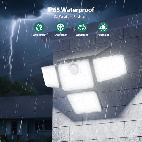 omibee 3000LM Solar Lights Outdoor, 4 Adjustable Heads Motion Sensor Security Light, 3 Modes, 6500K, IP65 Waterproof Solar Wall Flood Lights for Garden, Outside, Backyard, 2 Pack - image 7