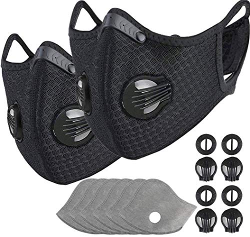 2 Pack Black Reusable Dust Face Guard with 6Pcs Additional Activated Carbon Filter for Outdoor Sport