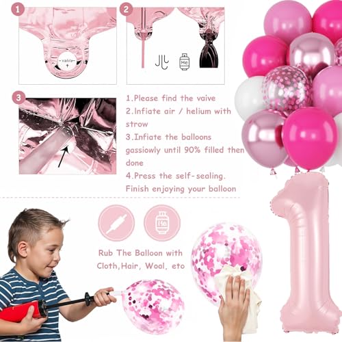 Image of Pink 16th Birthday Decorations for Girls, Sweet 16 Balloon Hot Light Pink White Confetti Balloons Number 1 6 Balloon Heart Happy Birthday Banner Cake Topper for Princess 16 Year Old Bday Party Decor