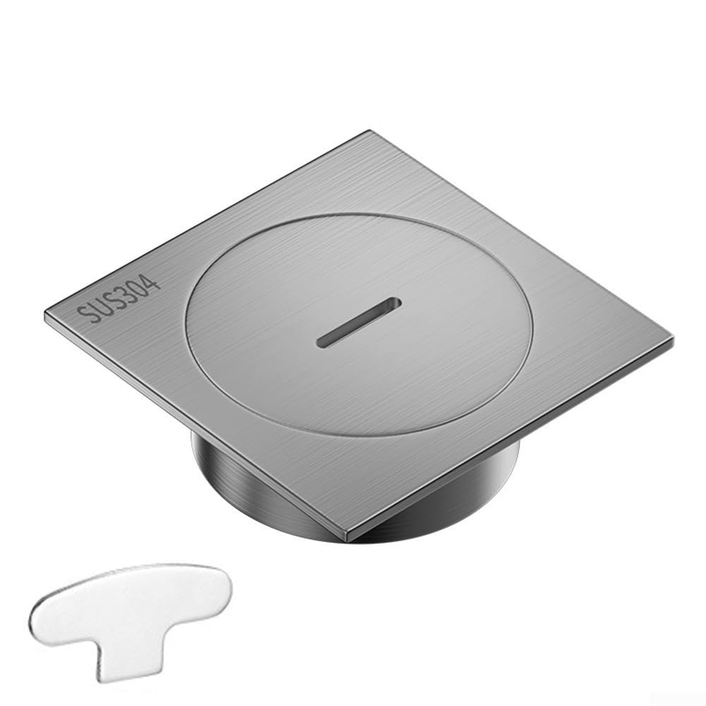 304 Stainless Steel Square Floor Cleanout Cover with Slotted Drain for Pipe Access – 10x10 cm Wall-Mountable Pipe Access Panel, Compatible with 75–90 mm Drain