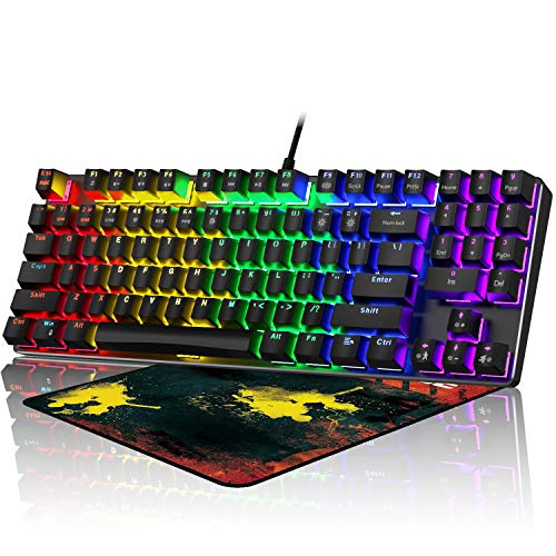 [2021 New Version] Mechanical Gaming Keyboard, RGB LED Rainbow Backlit Wired Keyboard - Compact 89 Keys with Multimedia Keys and Number Keys, for PC Gamer Computer Laptop (Black)