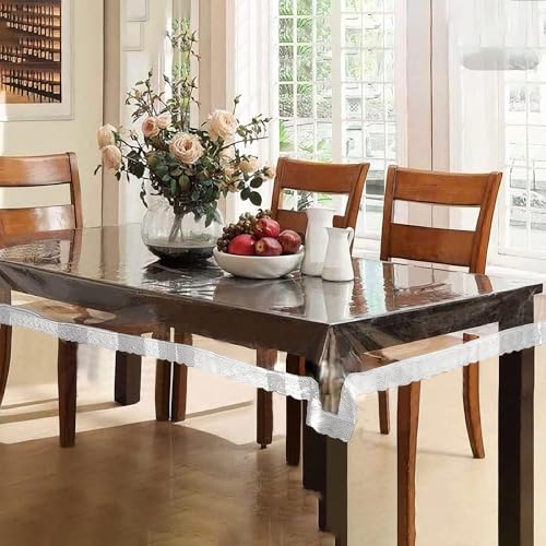 Image of Table Cloth, Center Table Cover, PVC Rectangular Table Cover, 15 mm Thick, Dining Table Cover 6 Seater for Home, Hotel, Office & Restaurant, White Lace (60x90 Inch)