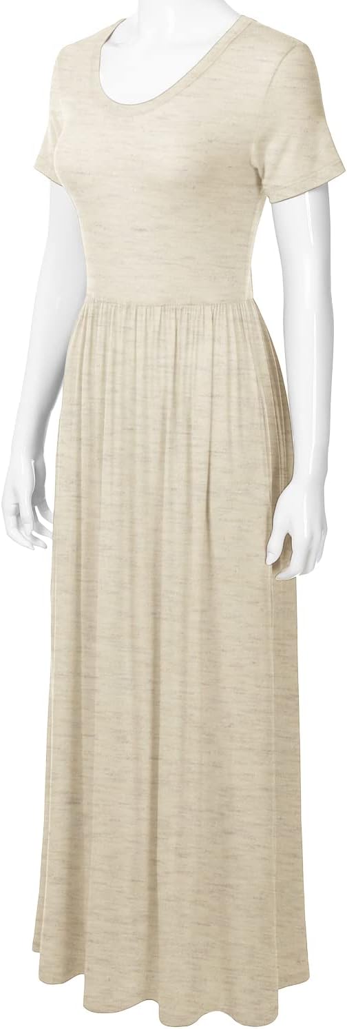 Women's Short Sleeve Long Maxi Loose Casual Dress with Pockets (XS-XXL)