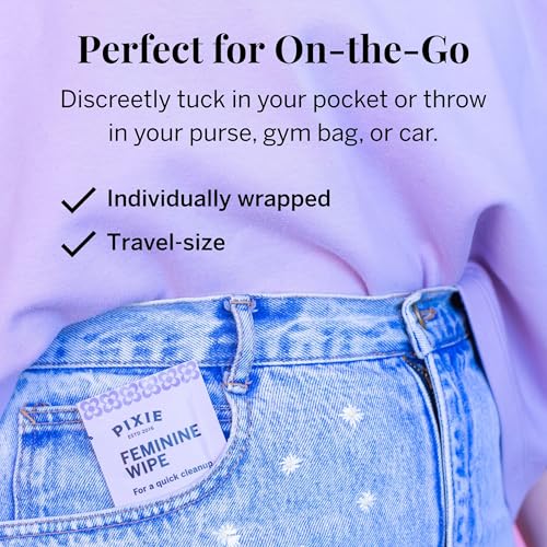 Image of Pixie Feminine Wipes - Flushable, Biodegradable, & Ph Balanced - Individually Wrapped Packet Wipes for On The Go & Public Bathrooms - Wash & Cleaner For Your Menstrual Cups & Discs (3 Pack of 10)