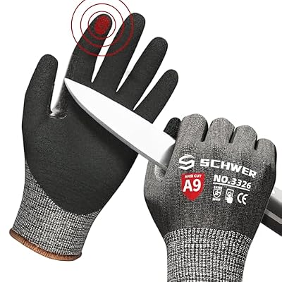 Schwer ProGuard Highest Level Cut Resistant Work Gloves PR3326 for Extreme Protection?ANSI A9 Cut Gloves with Reinforced Thumb, Non Slip, Breathable, Durable, Touch-screen, Non PFAS, Black 1 Pair?L?
