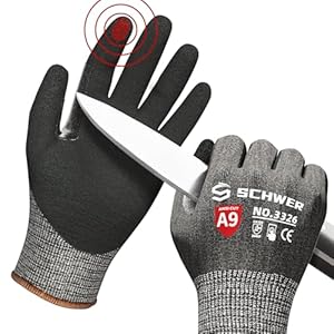 Schwer ProGuard Highest Level Cut Resistant Work Gloves PR3326 for Extreme Protection，ANSI A9 Cut Gloves with Reinforced Thumb, Non Slip, Breathable, Durable, Touch-screen, Non PFAS, Black 1 Pair（L）