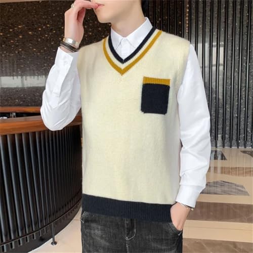 Men's Korean Style Spliced Knit Sports Comfortable Natural Warm Sweater Vest3