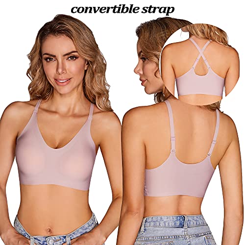 Image of PRETTYWELL Bras for Women Comfort Seamless Bra, Cross Back Adjustable Bralette Bra, Wireless Everyday Bras for Women A-C Cup