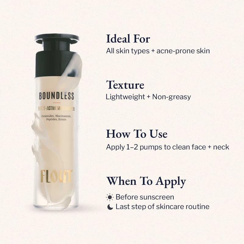 Image of FLOUT Boundless Face Moisturiser for Oily, Dry & Combination Skin | Niacinamide + Ceramides + Peptides Gel Cream | Oil-Free, Non-Greasy Barrier Repair Day & Night Cream | Women & Men
