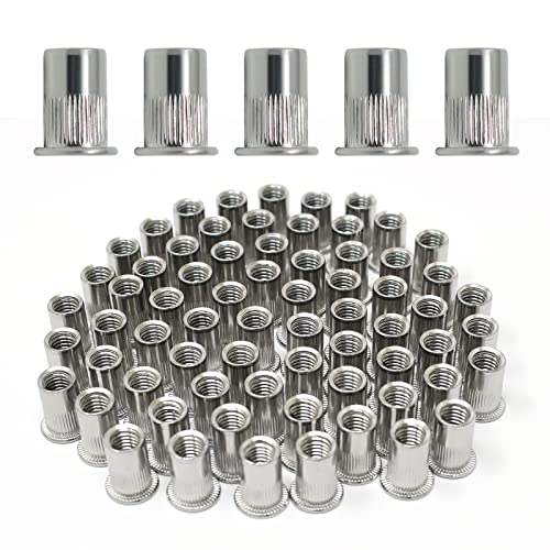 Wkmamo 120 Pcs M8 Rivet Écrous,Rivet Écrou en 304 Acier Inoxydable,Ecrous à Riveter filetés à Tête Plate,Inserts filetés Écrou Aveugle,Écrous de Rivet Insert Fileté