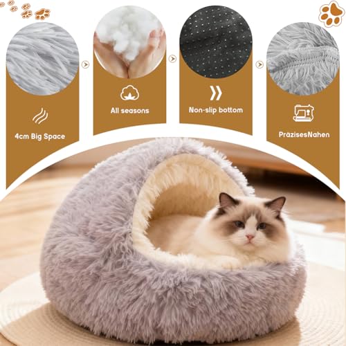 Katzenbett Flauschig Katzendecke, 50cm Kätzchenbett für Kleine Katzenhöhle, Gemütlich Katzenbett für große Katzenkätzchen Washbar Hundehaus, Weiches Plüsch Warm Winter Haustierbett für Katzen Hunde