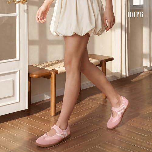 Image of IDIFU Mary Jane Sneakers for Women Retro Fashion Casual Ballet Flats | Lightweight Memory Foam Insole Non-Slip Hook and Loop Spring Tennis Walking Shoes