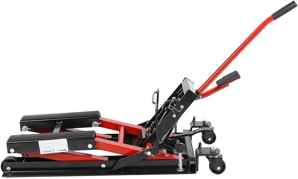 CKKNILV Motorcycle Bike Lift Jack, 1500lbs Stand Adjustable Lifting Kickstand Floor Jack Table Hoist Workshop Tool Hoist Stand