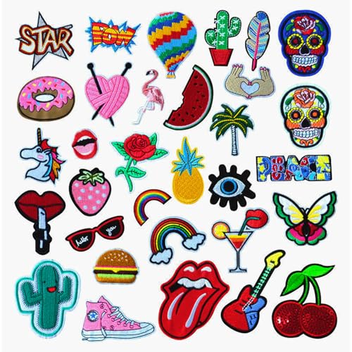 Lote de 32 Parches Para Ropa Termoadhesivos,Parche Termoadhesivo,Pegatinas de Tela con Plancha,Parches para Ropa de Caza,Parches Bordados para Chaquetas, Camisas, Jerseys, Vaqueros