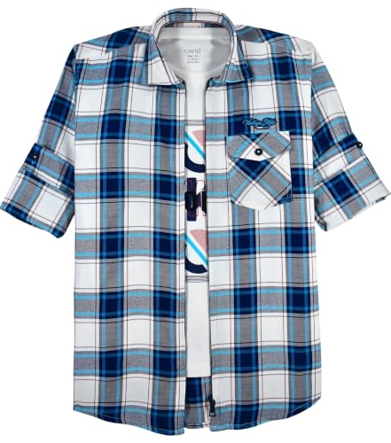 Image of CAVIO Boys Checkered Casual Dark Blue Regular Fit Shirt | Pack of 1 | I580028-P
