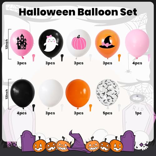 Image of Halloween Balloons,12 Inch Pink Orange and Black Balloons for Pink Halloween Baby Shower Birthday Wedding Engagement Gender Reveal Party Decorations