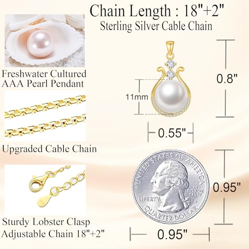 Pearl Necklace for Women, 11-11.5mm Single Freshwater Cultured Pearl Pendant, 18K Gold Plated 925 Sterling Silver Jewelry, Genuine Premium AAA Top Grade Real Pearl, Anniversary Christmas Birthday Gifts for Women Mom Wife4