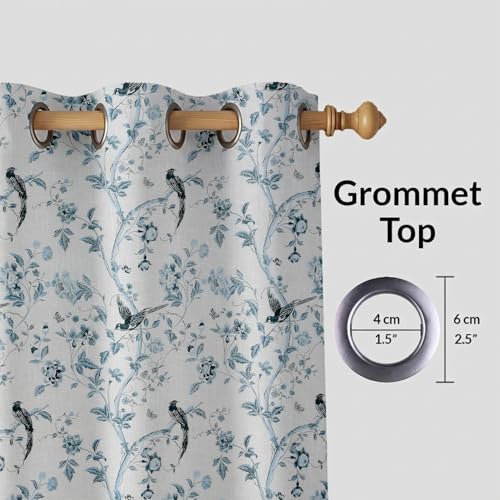 Image of LINENWALAS Decorative Cotton Curtains 8 Feet for Long Door - Indigo Charming Bird Printed Room Darkening Curtain | Grommet Hanging Style Pack of 2 Panels | 60-70% Sunlight Blocking - (Indigo Bird)