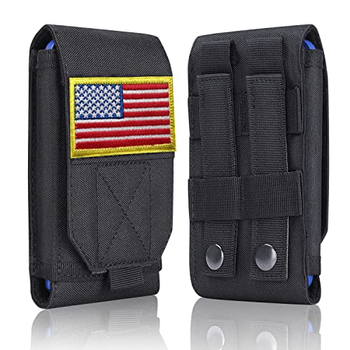 Image of Black Tactical Molle Cellphone Pouch Case,Heavy Duty Waterproof Phone Holster Bag for iPhone 11 12 13 Pro Max for Samsung S22 S21 S20 FE Note 20 A13 A12 A02S Less 6.7 inch Phone with US Flag Patch