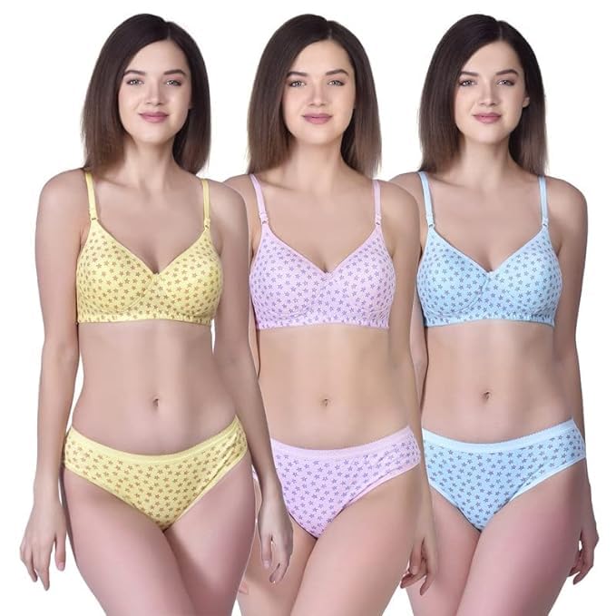 qoxolyz Women's lingrie Cotton Bra Panty Set Full Coverage Padded Wire Free Bra Panty Lingerie Set Honeymoon Bikni Set for Girl's Combo-picture-28