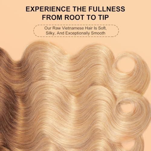 Image of 16A Ombre Body Wave Bundles Human Hair (T1B /30 /27,14 inch 16 inch 18 inch 20 inch) 100% Real Human Hair Triple Lifespan Virgin Human Hair Bundles, Silky Thick Full, Body Wave Human Hair Weave Bundles