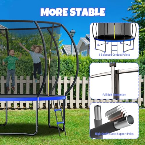 Kiivakii 12 FT Trampoline, Outdoor Trampolines for Kids and Adults, Big Trampoline with Basketball Hoop & Net, Round Trampolines for Backyard, Blue - Thumbnail 3