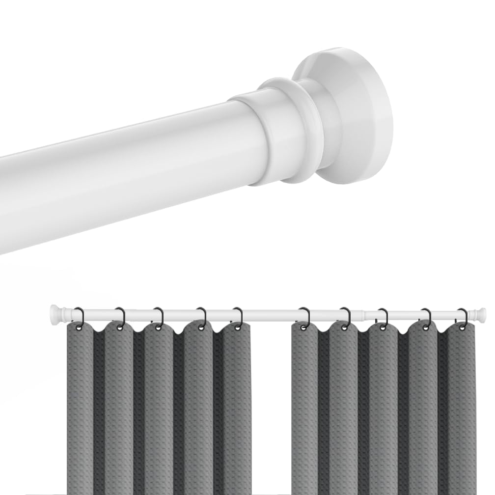 Hershii Extendable Wardrobe Rail 110-196cm, Adjustable Shower Curtain Rod, Clothes Hanging Tension Pole, No Drilling, Telescopic Rods for Kitchen Closet Cupboard Bathroom Window, White
