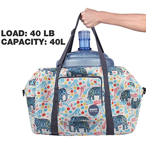 Wandf Foldable Travel Duffel Bag Carryon Luggage Sports Gym Weekend Tote Bag Water Resistant Nylon for Women (A-Elephant)