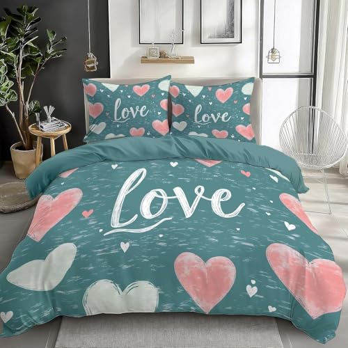 Funda Nordica Cama 90 Amor Corazon 3D Funda Edredón Forma de Corazon 150x220 cm, Ropa de Cama Ligera y Cómoda Microfibra con Cremallera y 2 Fundas de Almohada Fácil Cuidado M/5715