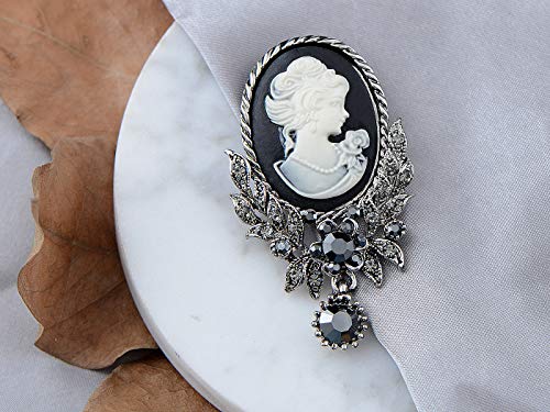 Image of Alilang Vintage Inspired Crystal Rhinestone Victorian Lady Cameo Brooch Pin Maiden Flower Pendant