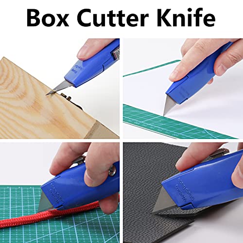 Image of DIYSELF 2 Pack Utility Knife, All Metal Retractable Box Cutters (Blue) | Aluminum Alloy Heavy Duty Utility Knives for Packaging, Paper, Leather and Plastic; PVC Pipe Cutter for Work and DIY Projects