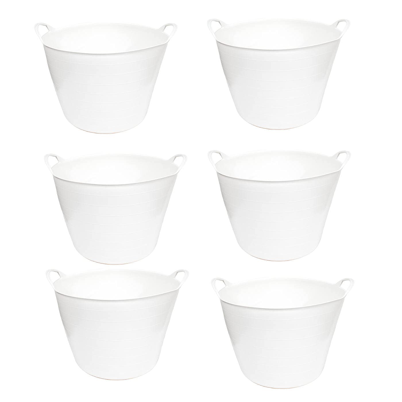 Pack de 6 capazos de plástico Flexible, de Color Blanco, de 45 x 33 cm con Capacidad de 42 litros, con Asas, Ideal para Trabajo de Vendimia, Agricultura… Cubo de plástico(6uds / 42 litros Blanco)