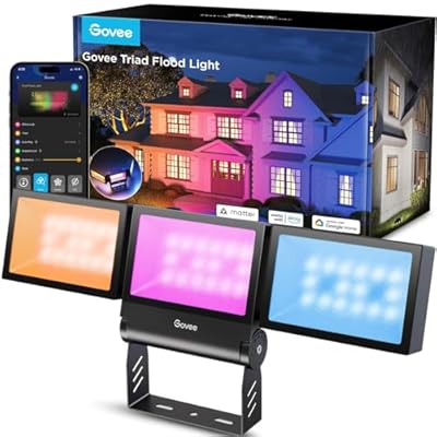 Govee Triad Outdoor Flood Lights, RGBIC Multicolor Outdoor Flood Lights with 4500LM Warm White and Cool White, Smart WiFi Flood Light with App Control, Aluminum Alloy, IP66 for Halloween Decor
