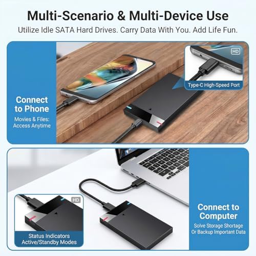 External Hard Drive, USB 3.0 High Speed Portable Hard Drive, Compact External HDD for Data Storage and Backup, Black — view 4