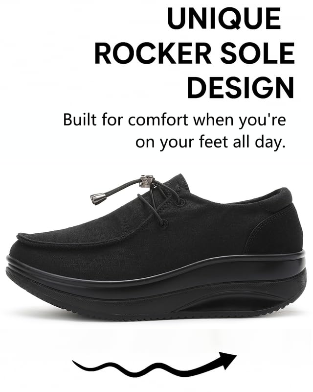 Image of Oude Women's Orthopedic Platform Loafers - 2 Inch Rocker Sole Boat Shoes with Arch Support, Comfortable Slip-Ons for Walking, Work, Nurses, Standing All Day