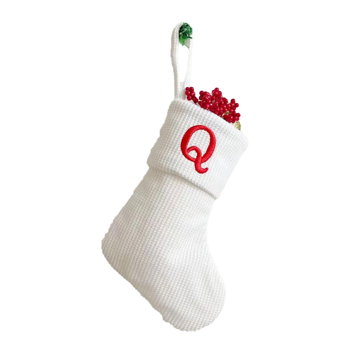 9 inch Monogram Stocking Mini Cute Knit Embroidered Monogram Christmas Stocking Personalized Initial Christmas Stocking Family Holiday Xmas Party Decor Christmas Decorations-Q