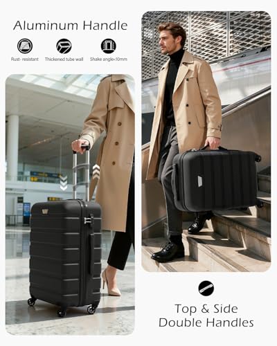COOLIFE 20 Inch Carry On Suitcase for EasyJet, ABS+PC, Hardshell, Lightweight Durable Travel Cabin Luggage with 360°Rubber Spinner Wheels, YKK Zipper, Telescopic Handle, TSA Lock, Black - Image 6