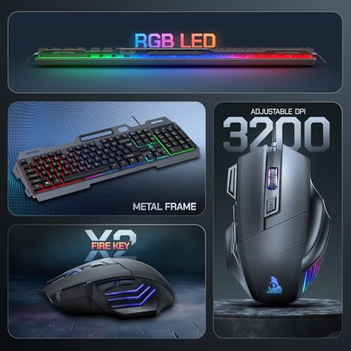 Image of TAG GAMERZ Avenger 3.0 RGB Gaming Keyboard and Mouse Combo, Multi-Color LED Lights, 7-Button Gaming Mouse, High-Resolution Sensor with 3200 DPI, x2 Fire Key, Braided Cable, Metal Body, Multimedia Keys