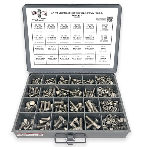 Metric A4-70 Stainless Hex Cap Screws, Nuts, & Washers Assortment - 570+ Pieces