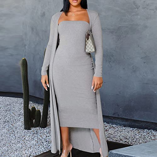 Maternity Dress For Photoshoot,Mini Dresses For Women Church Dresses For Women 2022 Casual Fashion Two-Piece Suit Long-Sleeved Knitted Tops Smocked Dress(Gray,Xl) #TOP1