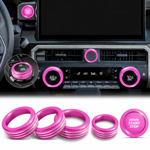 Image of for Toyota Tacoma 2024-2026 & 4Runner 2025-2026, 14-Inch Screen Aluminum Alloy Knob Cover Trim - Fits Push Start, AC, Volume & 4WD Gear Switch (Pink, 6-Piece Set)