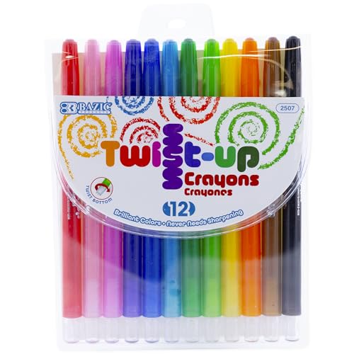 BAZIC Products 12 Assorted Colors of Twist-Up Crayons, Non-Toxic Twist-up Crayons, For Drawing, Art Projects and Coloring Books, Ideal Use for Home, School, or Office, 144-Packs