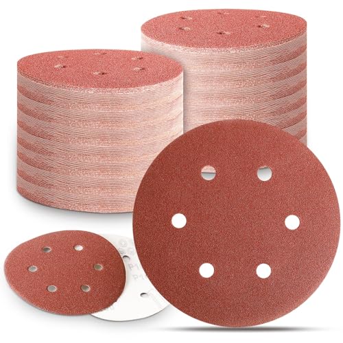 Szarint 100 PCS 6 Inch Sanding Discs 6 Hole Hook and Loop Sandpaper 80 120 240 320 400 Grit for Random Orbital Sander